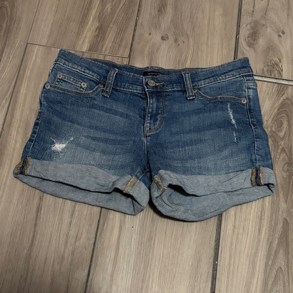 Banana Republic Rolled Cuff Distressed Denim Shorts in Blue